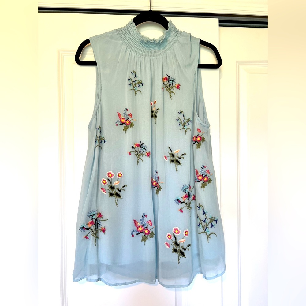 Sundance Catalog, Altamira Top, Size Large, Dusty Blue.